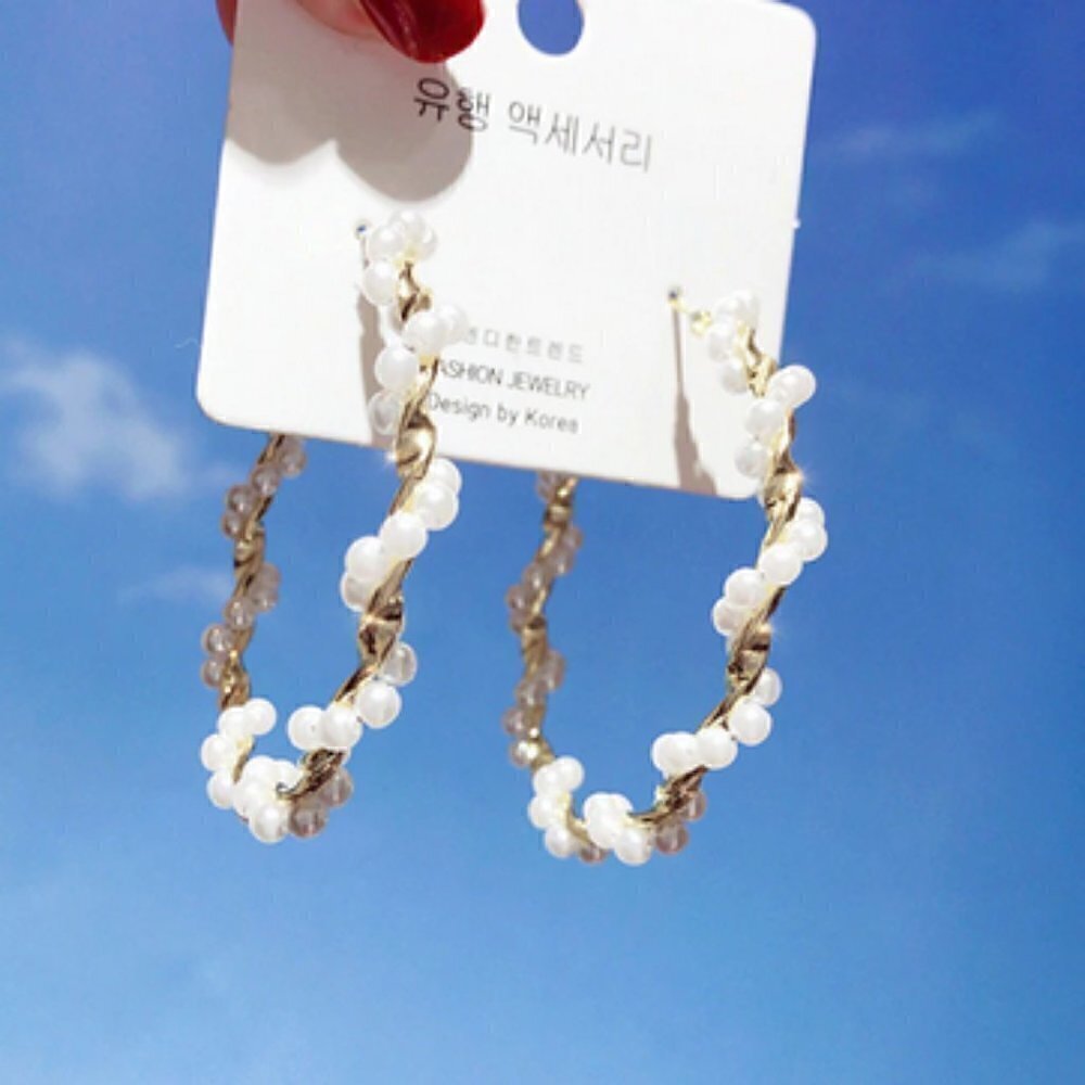 Boho unique pearl round big earrings jewelry